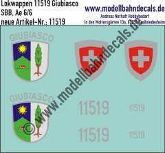 Nass-Schiebebilder: Zusatzbeschriftung mit Wappen Lok 11519 Giubiasco für Ae 6/6 der SBB, ab Epoche 3. Artikel-Nummer: 11519