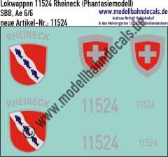 Nass-Schiebebilder: Zusatzbeschriftung mit Wappen Lok 11524 Rheineck (Phantasiemodell) für Ae 6/6 der SBB, ab Epoche 3. Artikel-Nummer: 11524