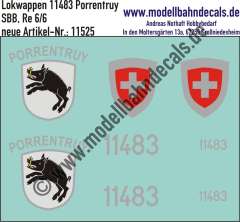 Nass-Schiebebilder: Zusatzbeschriftung mit Wappen Lok 11483 Porrentruy für Ae 6/6 der SBB, ab Epoche 3. Artikel-Nummer: 11525