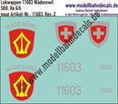 "Nass-Schiebebilder: Zusatzbeschriftung mit Wappen Lok 11603 Wädenswil für Re 6/6 der SBB, ab Epoche 3. Artikel-Nummer: 11603"