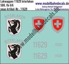 Nass-Schiebebilder: Zusatzbeschriftung mit Wappen Lok 11629 Interlaken für Re 6/6 der SBB, ab Epoche 3. Artikel-Nummer: 11629