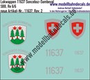"Nass-Schiebebilder: Zusatzbeschriftung mit Wappen Lok 11637 Sonceboz-Sombeval für Re 6/6 der SBB, ab Epoche 3. Artikel-Nummer: 11637"