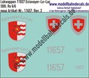 "Nass-Schiebebilder: Zusatzbeschriftung mit Wappen Lok 11657 Estavayer-Le-Lac für Re 6/6 der SBB, ab Epoche 3. Artikel-Nummer: 11657"
