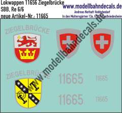 Nass-Schiebebilder: Zusatzbeschriftung mit Wappen Lok 11665 Ziegelbrücke für Re 6/6 der SBB, ab Epoche 3. Artikel-Nummer: 11656
