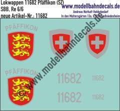 Nass-Schiebebilder: Zusatzbeschriftung mit Wappen Lok 11659 Pfäffikon (SZ) für Re 6/6 der SBB, ab Epoche 3. Artikel-Nummer: 11682