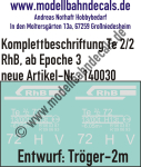 Nass-Schiebebilder: Lok-Komplettbeschriftung Te 2/2 der RhB (Rhätische Bahn), Epoche 4; Entwurf Tröger-2m, Art. 140030
