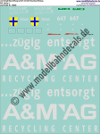Nass-Schiebebilder: Lok-Komplettbeschriftung Ge 4/4 III (Lok 647, Grüsch) mit Werbung für A&M Recycling der RhB (Rhätische Bahn), Epoche 4; Entwurf Tröger-2m, Art. 140240