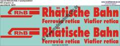 Nass-Schiebebilder: XL-Logos der Rhätischen Bahn, 3-sprachig kombiniert, für komplette Seitenbeklebung von RhB-Loks, ab Epoche 4, rot, Entwurf: Tröger-2m, Art. 140270.