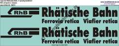 Nass-Schiebebilder: XL-Logos der Rhätischen Bahn, 3-sprachig kombiniert, für komplette Seitenbeklebung von RhB-Loks, ab Epoche 4, Schwarz, Entwurf: Tröger-2m, Art. 140273.