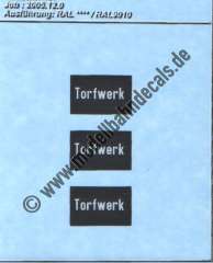 Nass-Schiebebilder: Sonderangebot Spur H0: 3 Anschriften Torfwerk Weiss auf Schwarz, Artikel-Nummer: 18279