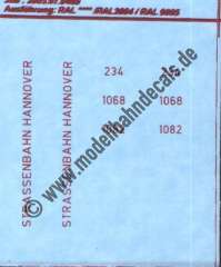 Nass-Schiebebilder: Sonderangebot Spur H0: Straßenbahn-Anschriften Hannover. Artikel-Nummer: 19047