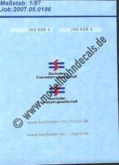 Nass-Schiebebilder: Sonderangebot Spur H0: Lokbeschriftung Bocholter Eisenbahngesellschaft 360 608-4 mit großem Logo. Artikel-Nummer: 19084
