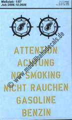 Nass-Schiebebilder: Sonderangebot Spur H0: Symbole UASTC und Gefahrenhinweise Benzin, etc. Artikel-Nummer: 19100