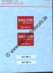 Nass-Schiebebilder: Sonderangebot Spur H0: Loknummern 363 185-0 und Betreiber-Logos Railion. Artikel-Nummer: 19106