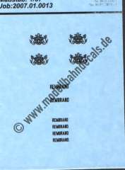 Nass-Schiebebilder: Sonderangebot Spur H0: Wappen von Lelystad und Rembrand-Schriftzüge. Artikel-Nummer: 19140