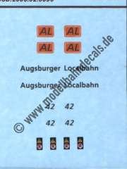 Nass-Schiebebilder: Sonderangebot Spur H0: Lokanschriften für Lok 42 der Augsburger Localbahn Artikel-Nummer: 19157