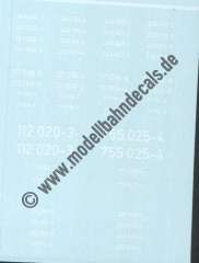 Nass-Schiebebilder: Sonderangebot Spur TT: verschiedene Loknummern, Weiss, Artikel-Nummer: 19212