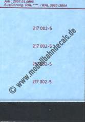 Nass-Schiebebilder: Sonderangebot Spur H0: 4 Loknummern dunkelrot 217 002-5, Artikel-Nummer: 19222