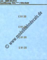 Nass-Schiebebilder: Sonderangebot Spur H0: Loknummern E 91 20, Gold, Artikel-Nummer: 19230