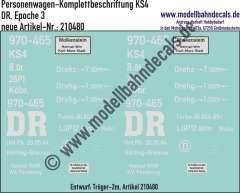 Nass-Schiebebilder: Personenwagen-Komplettbeschriftung KS4, DR, Epoche 3. Artikel-Nummer: 210480