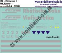 Nass-Schiebebilder: Personenwagen-Komplettbeschriftung Einheitswagen II Klasse B (Wagen 2452) der RhB (Rhätische Bahn), Epoche 4, Entwurf Tröger-2m. Artikel-Nummer: 210530