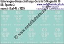 "Nass-Schiebebilder: 5x2 Umbeschriftungs-Sets für Güterwagen Gattung Gh 10, DB, Epoche 3. Artikel-Nummer: 3055"