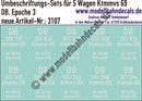 "Nass-Schiebebilder: 5x2 Umbeschriftungs-Sets für Güterwagen Gattung Ktmmvs 69, DB, Epoche 3. Artikel-Nummer: 3107"