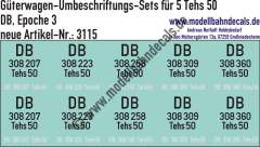 Nass-Schiebebilder: 5x2 Umbeschriftungs-Sets für Kühlwagen Tesh 50, DB, Epoche 3. Artikel-Nummer: 3115