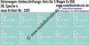 "Nass-Schiebebilder: 5x2 Umbeschriftungs-Sets für Güterwagen Gattung Es 050, DB, Epoche 4. Artikel-Nummer: 3301"