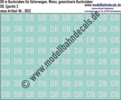Nass-Schiebebilder: DB in Buchstaben für Güterwagen, Weiss, gezeichnete Buchstaben. Artikel-Nummer: 3652