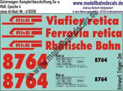 Nass-Schiebebilder: Güterwagen-Komplettbeschriftung Xa-u (Schotterwagen) der RhB (Rhätische Bahn), Epoche 4, Epoche 4, Art. 410350
