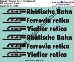 Nass-Schiebebilder: Logos der Rhätischen Bahn, 3-sprachig einzeln, RhB, ab Epoche 4, Schwarz, Entwurf: Tröger-2m, Art. 510283.