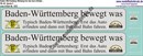 "Nass-Schiebebilder: ""Baden-Württemberg bewegt was. Typisch Baden-Württemberg: Erst das Auto erfinden und dann mit Bus und Bahn fahren."" Baden-Württemberg-Werbung mit Loknummern 146 201-9. Artikel-Nummer: 5572"