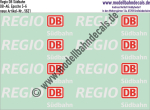 Nass-Schiebebilder: Zusatzbeschriftung DB Regio Südbahn, Rot/Weiss. Artikel-Nummer: 5621