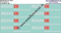 Nass-Schiebebilder: Zusatzbeschriftung DB Regio Donau-Isar-Express, Rot/Weiss. Artikel-Nummer: 5635