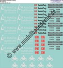 "Nass-Schiebebilder: Motorradwagen Sylt-Shuttle, Shuttle-Logos, Motorrad-Logos, DB, DB AutoZug, Wagennummern. Artikel-Nummer: 5640"