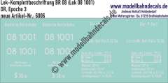 Nass-Schiebebilder: Lok-Komplettbeschriftung BR 08 (Lok 08 1001) - DR Epoche 3. Artikel-Nummer: 6006