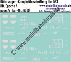 Nass-Schiebebilder: Güterwagen-Komplettbeschriftung Lbs 583 DB, Epoche 4. Artikel-Nummer: 6009
