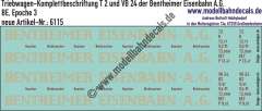 Nass-Schiebebilder: Triebwagen-Komplettbeschriftung T 2 und VB 24 der Bentheimer Eisenbahn A.G., BE, Epoche 3; Artikel-Nummer: 6115