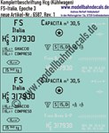 "Nass-Schiebebilder: Güterwagen-Komplettbeschriftung Hcg (Kühlwagen), FS Italia, Epoche 3. Artikel-Nummer: 6587"