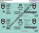 "Nass-Schiebebilder: Güterwagen-Komplettbeschriftung Tns 31 Kühlwagen, DB, Epoche 3. Artikel-Nummer: 6595"