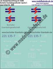 Nass-Schiebebilder: Lok-Komplettbeschriftung 221 (V200) der Bocholter Eisenbahngesellschaft, Epoche 6, Artikel-Nummer: 6608