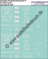 Nass-Schiebebilder: Güterwagen-Komplettbeschriftung Omm 37 - DB-EUROP, Epoche 3. Artikel-Nummer: 6627
