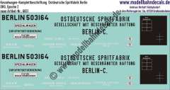Nass-Schiebebilder: Güterwagen-Komplettbeschriftung Kesselwagen Ostdeutsche Spritfabrik Berlin, DRG, Epoche 2. Artikel-Nummer: 6651