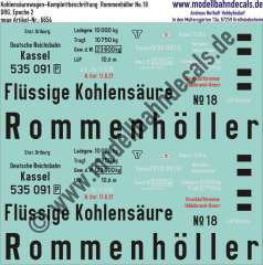 Nass-Schiebebilder: Kohlensäurewagen-Komplettbeschriftung Rommenhöller No. 18, DRG, Epoche 2. Artikel-Nummer: 6654