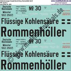 Nass-Schiebebilder: Kohlensäurewagen-Komplettbeschriftung Rommenhöller No. 30, DRG, Epoche 2. Artikel-Nummer: 6655