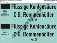 Nass-Schiebebilder: Kohlensäurewagen-Komplettbeschriftung Rommenhöller No. 25, DRG, Epoche 2. Artikel-Nummer: 6656