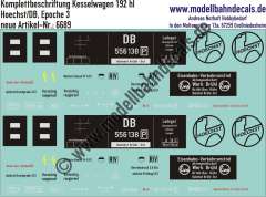 Nass-Schiebebilder: Kesselwagen-Komplettbeschriftung 192 hl, Hoechst, eingestellt bei der DB, Epoche 3, Artikel-Nummer: 6689