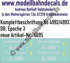 Nass-Schiebebilder: Lok-Komplettbeschriftung Ks 4992/4993, DB, Epoche 3. Artikel-Nummer: 6695