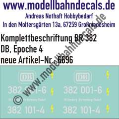 Nass-Schiebebilder: Lok-Komplettbeschriftung BR 382, DB, Epoche 4. Artikel-Nummer: 6696